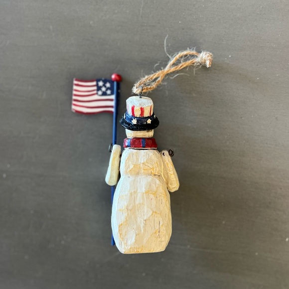 White Wood Patriotic Uncle Sam Snowman Christmas Tree Ornament US American Flag - Picture 2 of 2